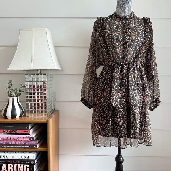 Motivi Floral Print Long Sleeve Mini Dress made in Italy Boho Dress size 8 - Picture 2 of 9